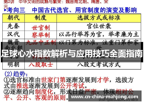 足球心水指数解析与应用技巧全面指南